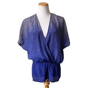 PETTICOAT ALLEY SILK Royal Blue Criss-Cross Peplum Hem Top Size Small